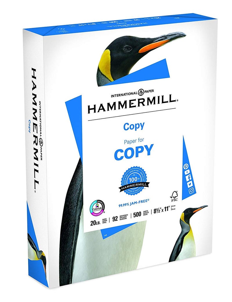 Hammermill Printer Paper, 20 lb Copy Paper, 8.5 x 11 - 1 Ream (500 Sheets) - 92 Bright, Made in the USA - Image 1